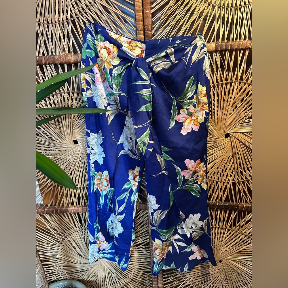 Zara Royal Blue Tropical Floral Print Pants
